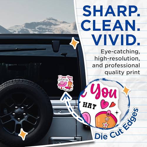(2 Pack) I Love You Stickers - Cowboy Hat Boot Stickers - Valentine Stickers for Cowboy Lover - 5" On Longest Side - Sticks to Any Smooth Flat Surface - Made in USA - BMCS3614