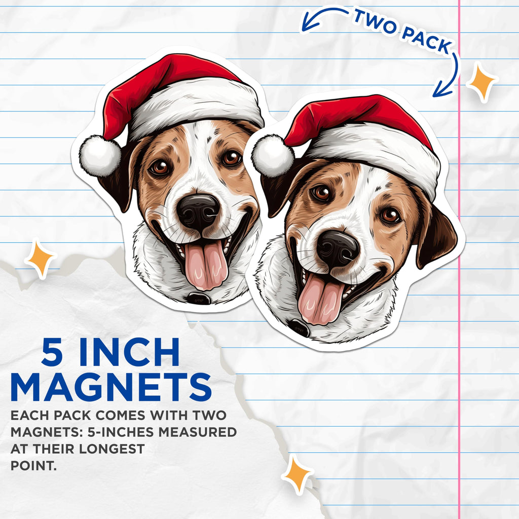 (2 Pack) Christmas Dog Magnets - Santa Dog Decor - Pet Lover Holiday Fridge Magnets - 5 Inches On Longest Side - Thick Durable Magnet - Made in USA - MAG26074