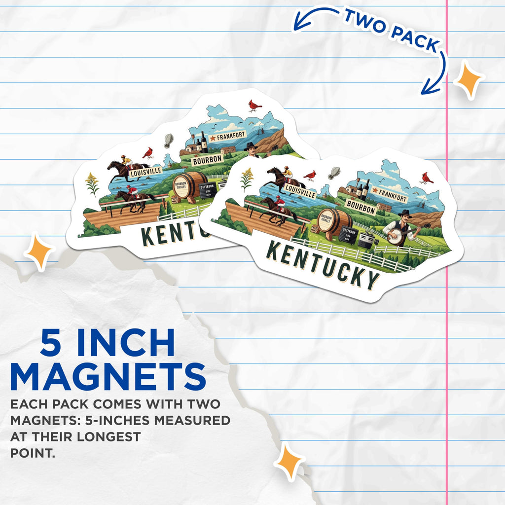 (2 Pack) Kentucky Magnets - State Souvenir - Louisville Frankfort Bourbon Theme - 5" On Longest Side - Premium Magnet - for Cars, Refrigerators, Toolboxes, Lockers - Made in USA - MAG16052
