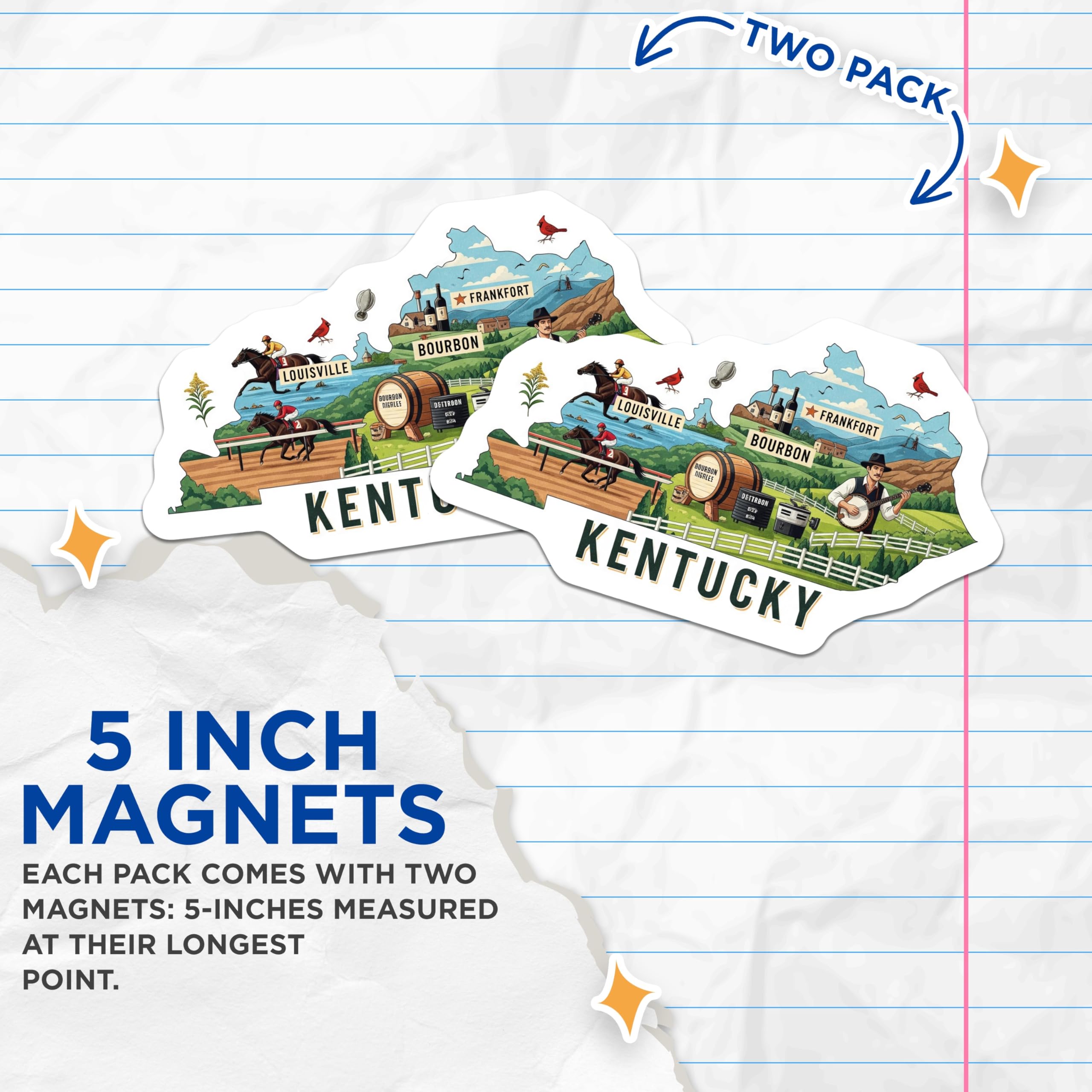(2 Pack) Kentucky Magnets - State Souvenir - Louisville Frankfort Bourbon Theme - 5" On Longest Side - Premium Magnet - for Cars, Refrigerators, Toolboxes, Lockers - Made in USA - MAG16052