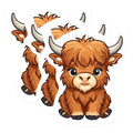 (3 Pack) Highland Cow Decals - Cute Cow Stickers - Cartoon Cow Decal - 3 Inches On Longest Side - Easy Peel & Apply - Made in USA - 3MCS1054