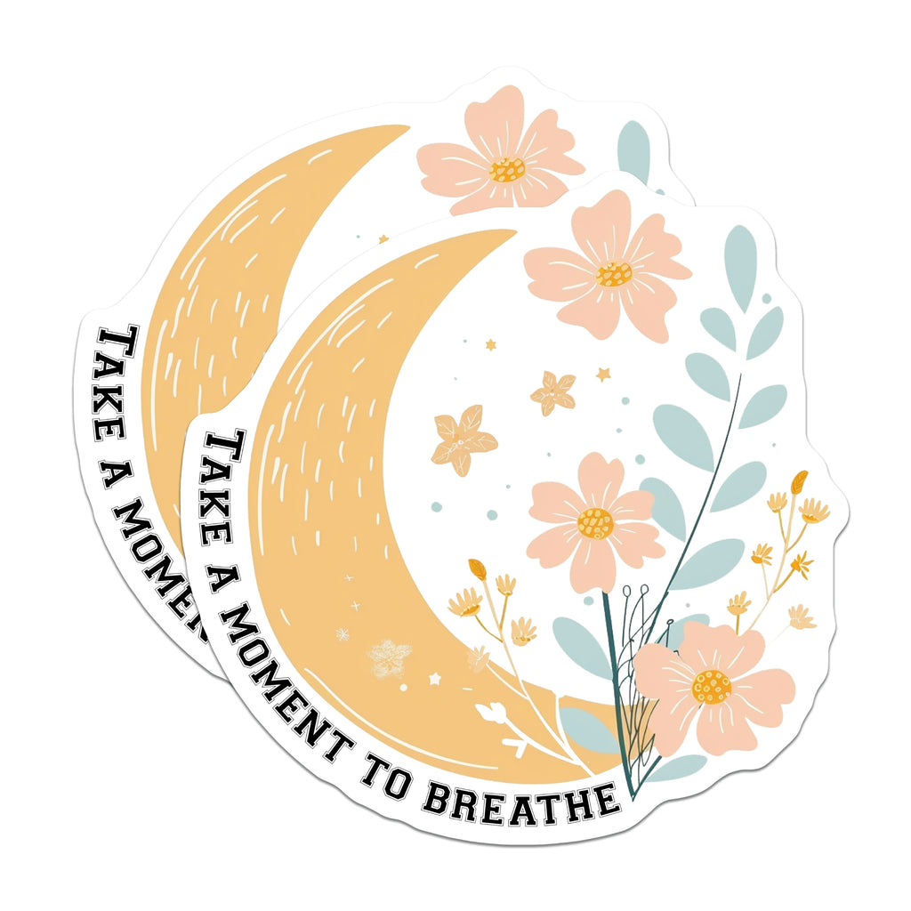 (2 Pack) Take A Moment to Breathe Magnets - Inspirational Self Care Affirmation - Boho Floral Moon Refrigerator Decor - 5 Inches On Longest Side - Thick Durable Magnet - Made in USA - MAG39160
