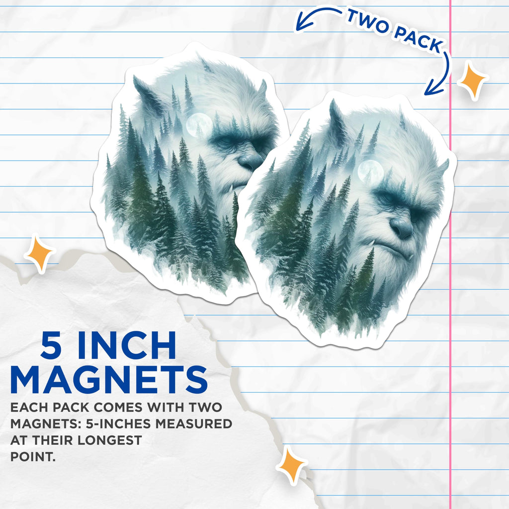 (2 Pack) Bigfoot Magnets - Yeti Fridge Magnets - Cryptid Decorations - 5" On Longest Side - Premium Magnet - for Cars, Refrigerators, Toolboxes, Lockers - Made in USA - MAG14500