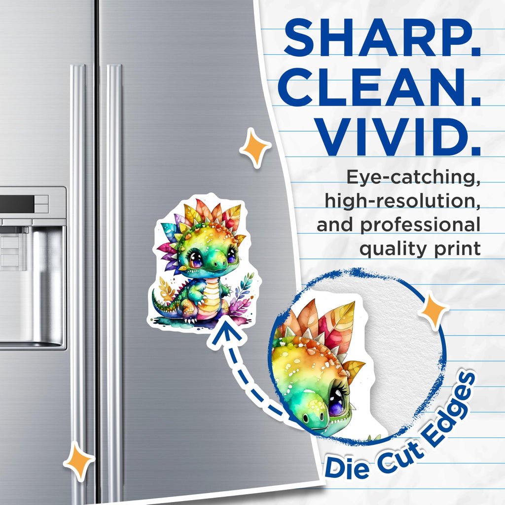 (2 Pack) Cute Dinosaur Magnets - Rainbow Dino Decor - Fridge Magnets - 5" On Longest Side - Premium Magnet - for Cars, Refrigerators, Toolboxes, Lockers - Made in USA - MAG14306