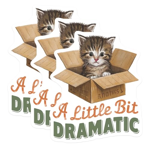 (3 Pack) Dramatic Kitten Decals - Cat in Box - Funny Cat Laptop Decal - 3 Inches On Longest Side - Easy Peel & Apply - Made in USA - 3MCS4692