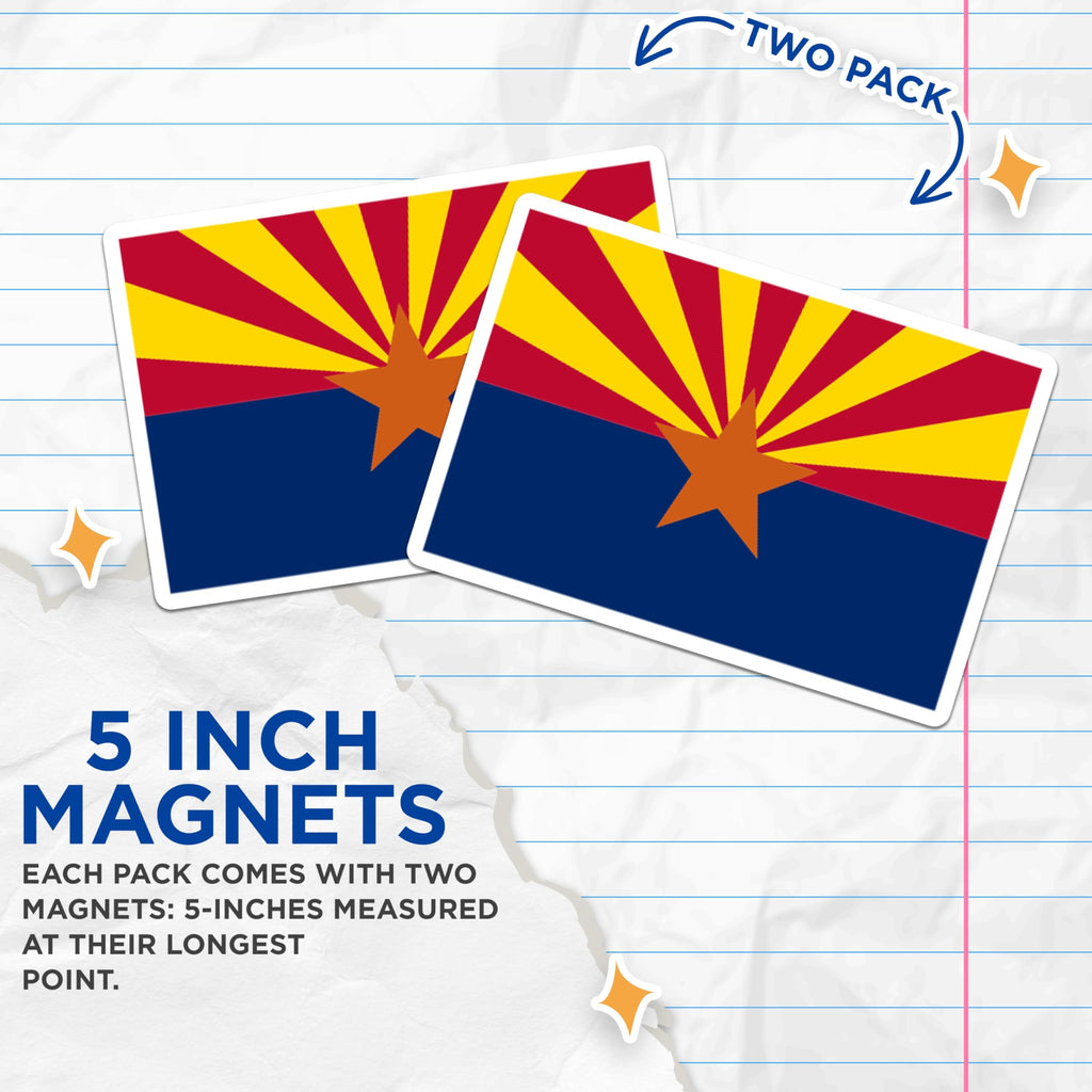 (2 Pack) Arizona Flag Magnets - State Pride - Novelty Refrigerator Magnets - 5" On Longest Side - Premium Magnet - for Cars, Refrigerators, Toolboxes, Lockers - Made in USA - MAG18613