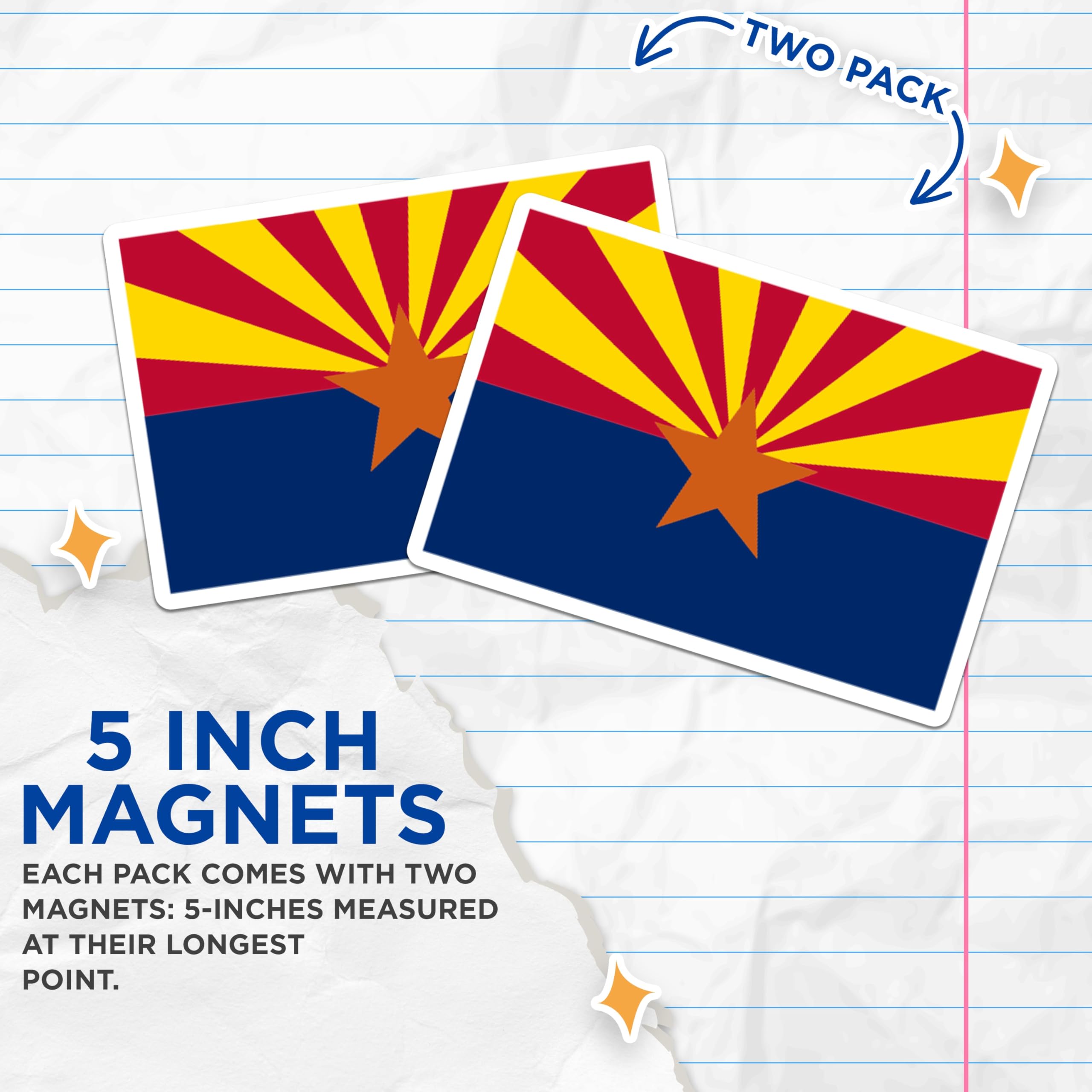 (2 Pack) Arizona Flag Magnets - State Pride - Novelty Refrigerator Magnets - 5" On Longest Side - Premium Magnet - for Cars, Refrigerators, Toolboxes, Lockers - Made in USA - MAG18613