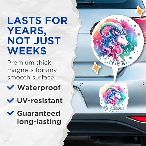 (2 Pack) Zodiac Sign Capricorn Magnets - Astrology Decor - Horoscope Stickers - Goat Symbol Magnets - 5" On Longest Side - for Cars, Fridges, Toolboxes - Made in USA - MAG6933
