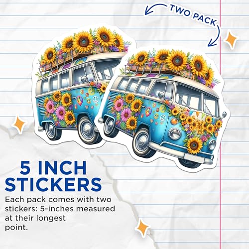 (2 Pack) Hippie Van Stickers - Boho Van Life Travel - 5" On Longest Side - Sticks to Smooth Flat Surfaces - Made in USA - BMCS8855 - BMCS8855