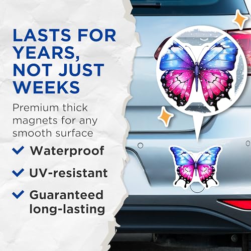 (2 Pack) Butterfly Magnets - Blue and Pink Butterfly - Nature Inspired Home Decor - Floral Fridge Magnets - 5" On Longest Side - for Cars, Fridges, Toolboxes - Made in USA - MAG7081