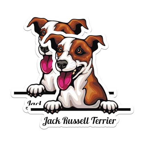 (2 Pack) Jack Russell Terrier Stickers - Cute Dog Stickers - Pet Lover Stickers - 5" On Longest Side - Sticks to Smooth Flat Surfaces - Made in USA - BMCS4212