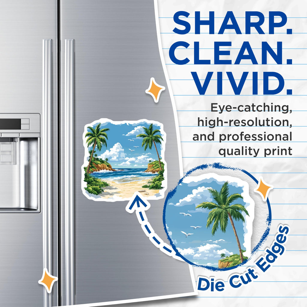 (2 Pack) Tropical Beach Scene Magnets - Ocean View Decor - Summer Vacation Memory - 5 Inches On Longest Side - Thick Durable Magnet - Made in USA - MAG28860