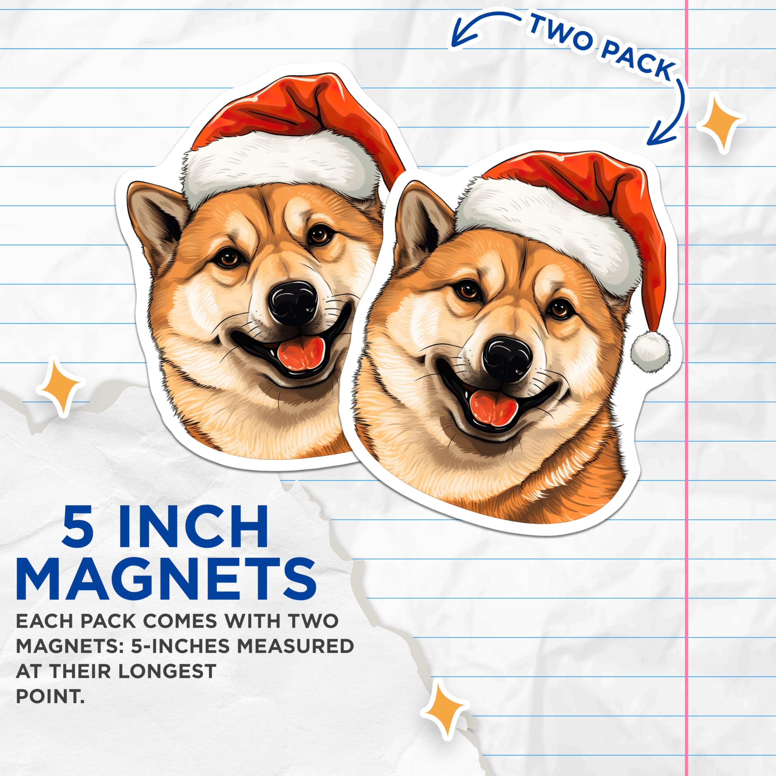 (2 Pack) Shiba Inu Christmas Magnets - Santa Hat Dog Mom Decor - Festive Pet Lover Magnet - 5 Inches On Longest Side - Thick Durable Magnet - Made in USA - MAG27629