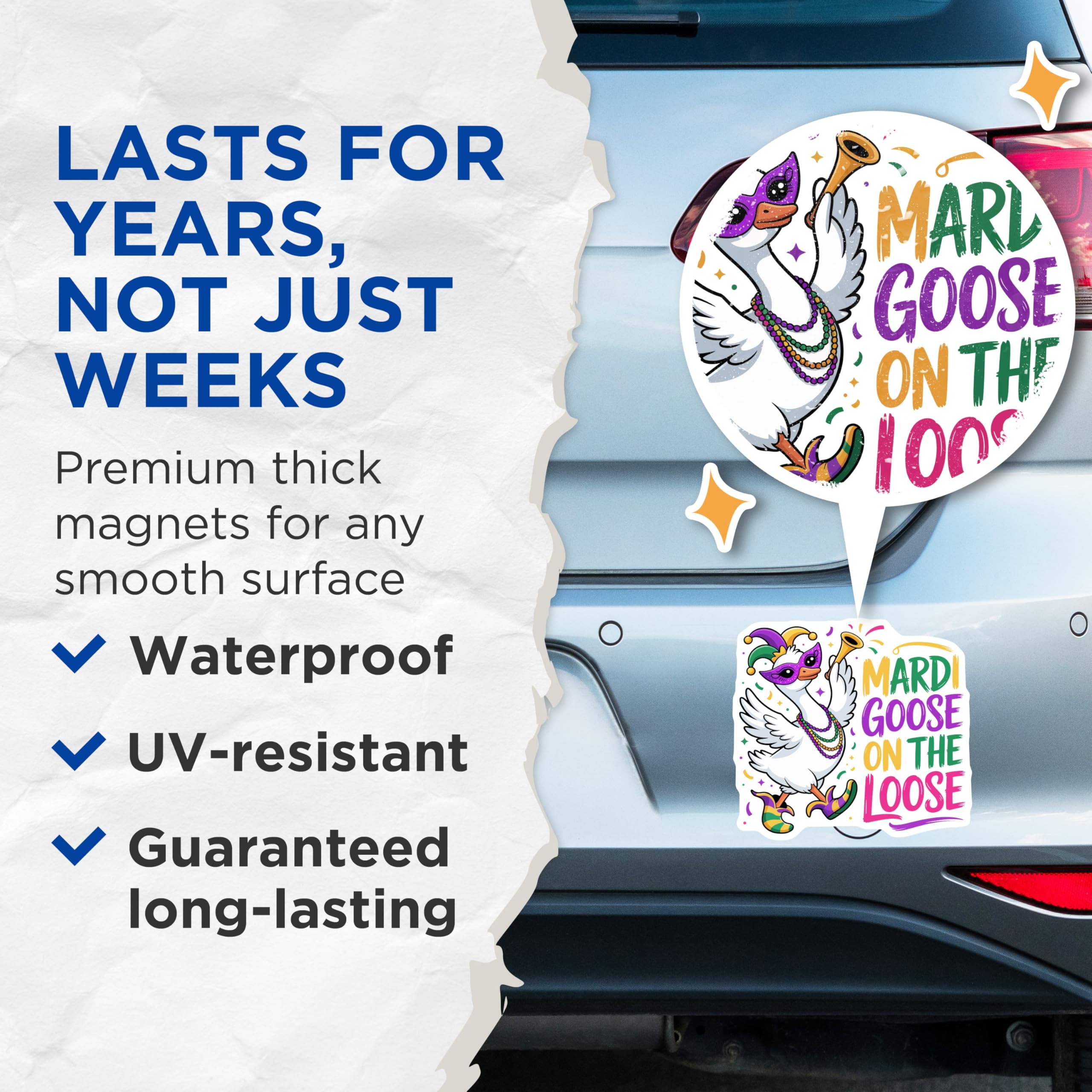 (2 Pack) Mardi Gras Goose Magnets - Funny Animal Parade - Carnival Celebration Decor - 5 Inches On Longest Side - Thick Durable Magnet - Made in USA - MAG22169