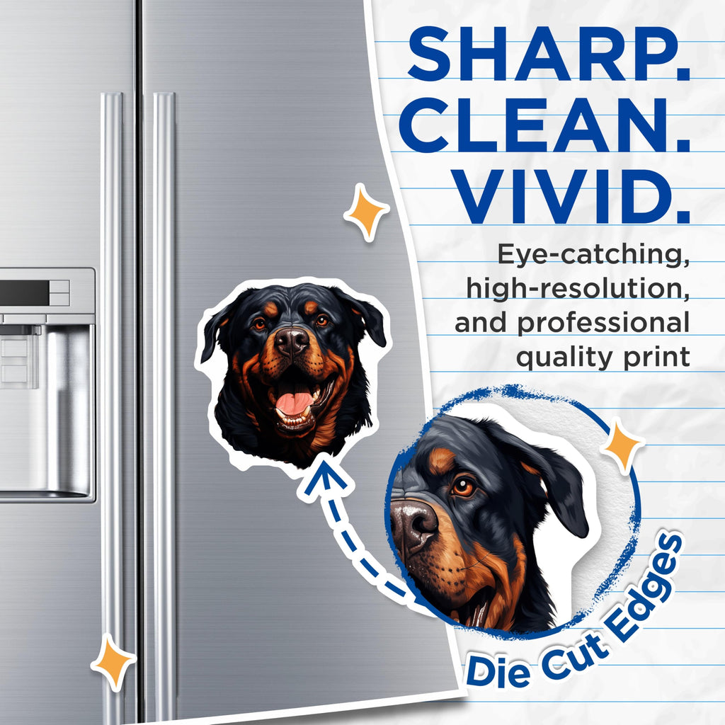 (2 Pack) Happy Rottweiler Magnets - Smiling Dog Portrait - Rottie Owner Appreciation - Pet Lover Decor - 5 Inches On Longest Side - Thick Durable Magnet - Made in USA - MAG28741