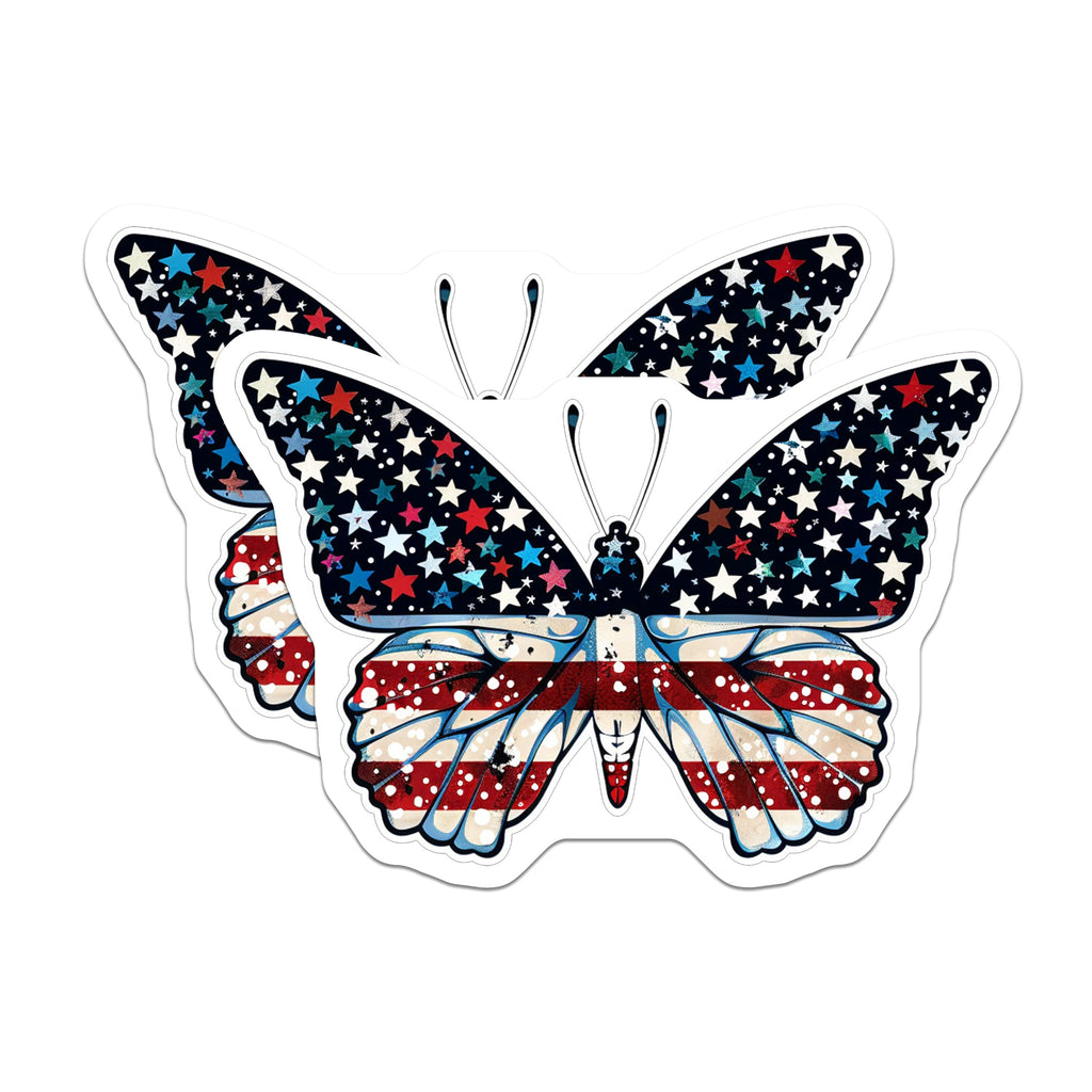 (2 Pack) Patriotic Butterfly Magnets - American Flag Fridge Decor - Independence Day Celebration Car Magnet - 5 Inches On Longest Side - Thick Durable Magnet - Made in USA - MAG38726