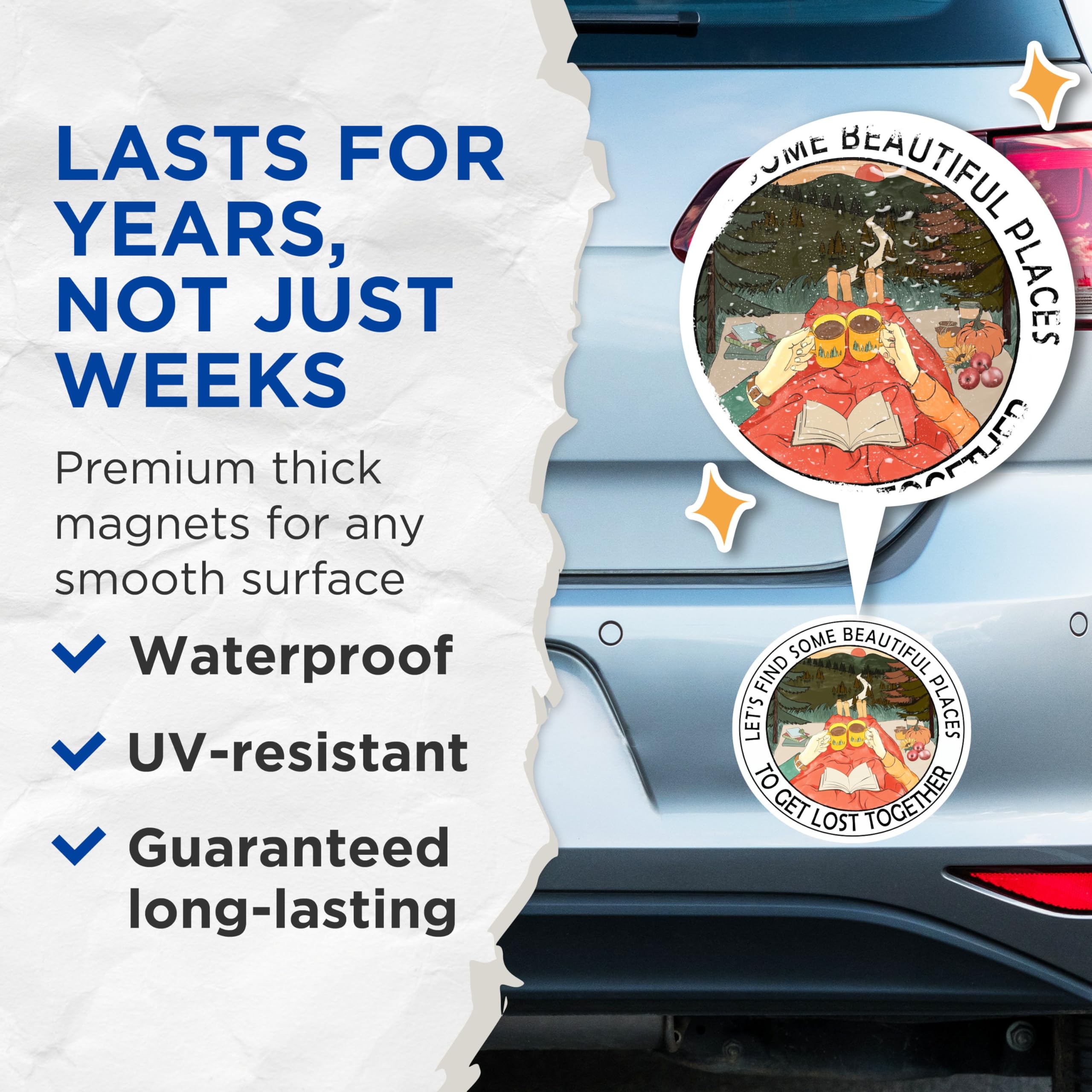 (2 Pack) Beautiful Places Magnets - Outdoor Inspired - Cozy Campfire Magnets - 5" On Longest Side - for Cars, Fridges, Toolboxes - Made in USA - MAG4173
