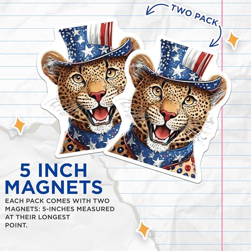 (2 Pack) Patriotic Cheetah Magnets Magnets - 5" On Longest Side - Made in USA - Sticks to Refrigerators & Metal Surfaces - MAG8826