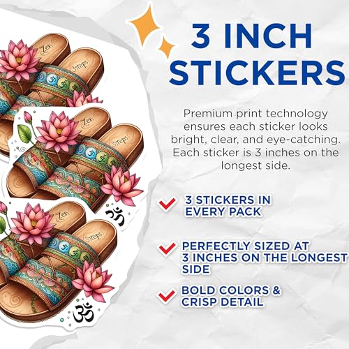 (3 Pack) Yoga Lotus Decals - Zen Sandals - Spiritual Stickers - 3 Inches On Longest Side - Easy Peel & Apply - Made in USA - 3MCS7642