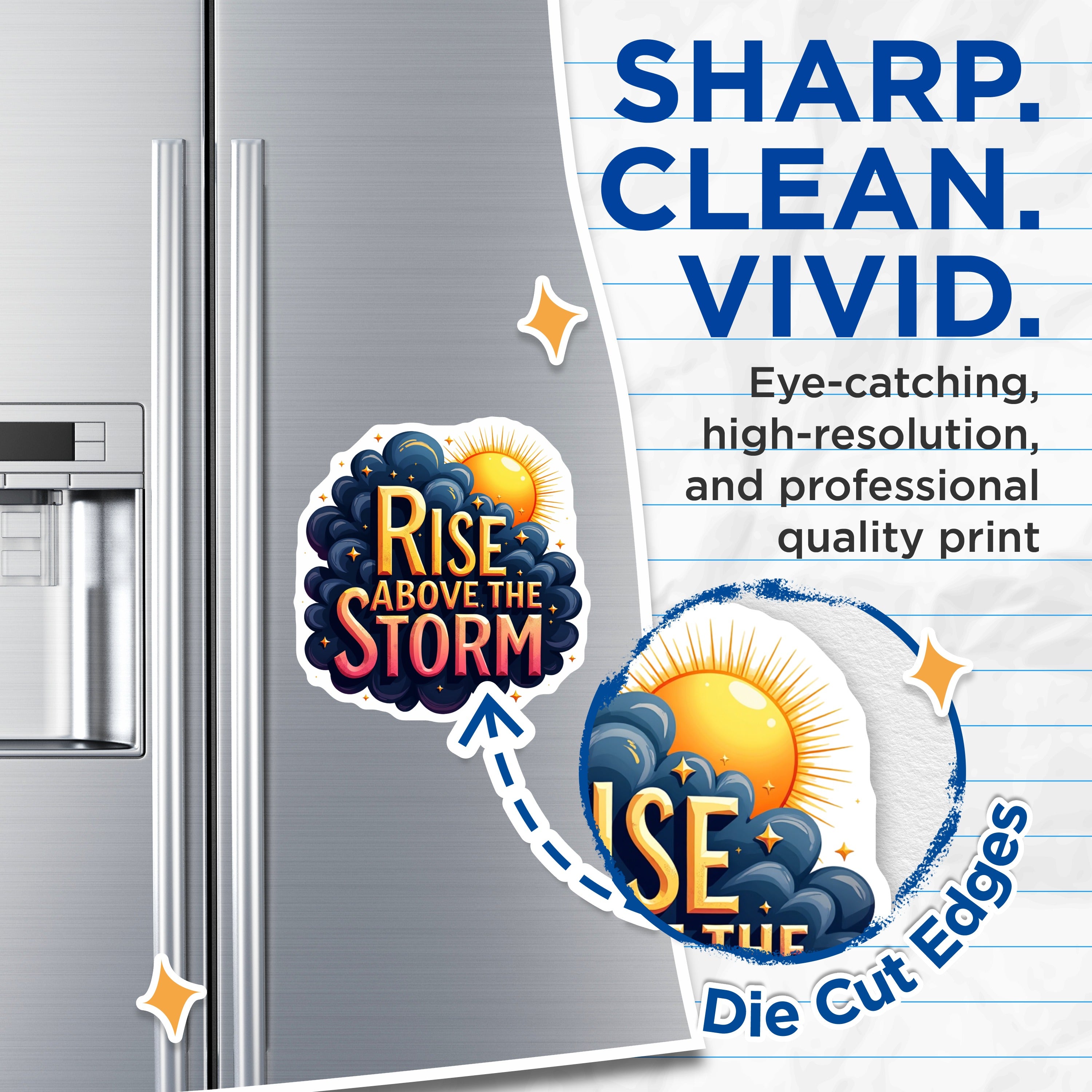 (2 Pack) Rise Above The Storm Magnets - Motivational Quote Art - Inspirational Mental Health Decor - Hopeful Affirmation - 5 Inches On Longest Side - Thick Durable Magnet - Made in USA - MAG36314