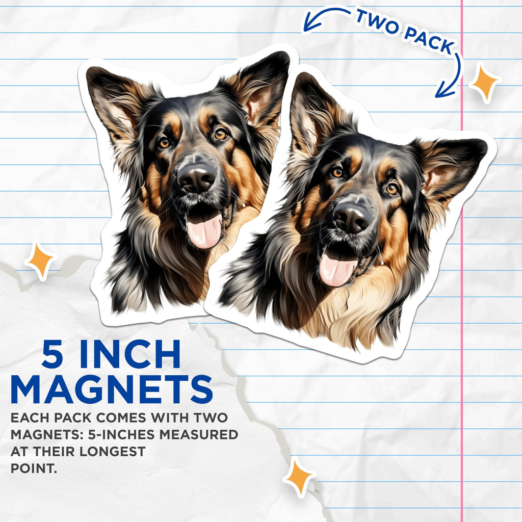 (2 Pack) German Shepherd Magnets - Dog Mom Gift Idea - Animal Lover Decor - 5 Inches On Longest Side - Thick Durable Magnet - Made in USA - MAG29473