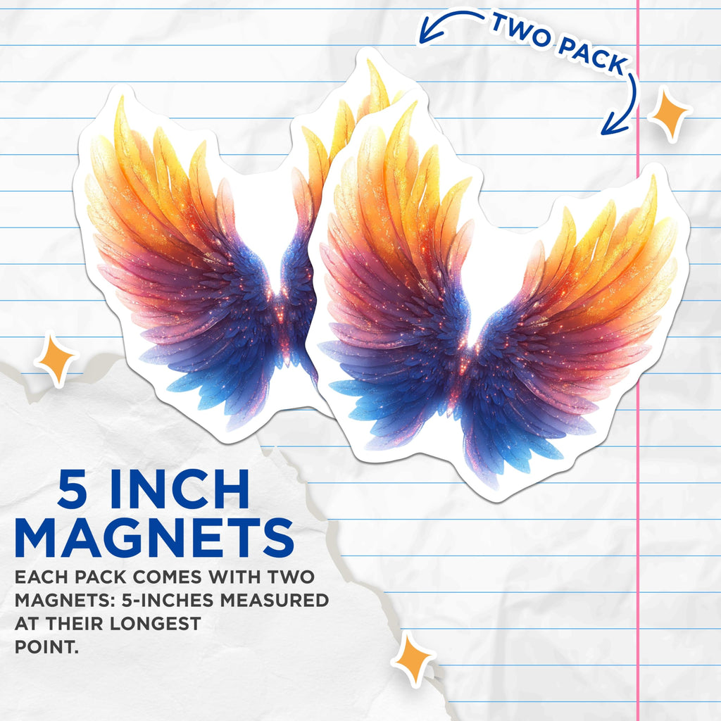 (2 Pack) Ethereal Rainbow Wings Magnets - Magical Angel Wing Decor - Whimsical Fairycore Aesthetic Art - 5 Inches On Longest Side - Thick Durable Magnet - Made in USA - MAG29670