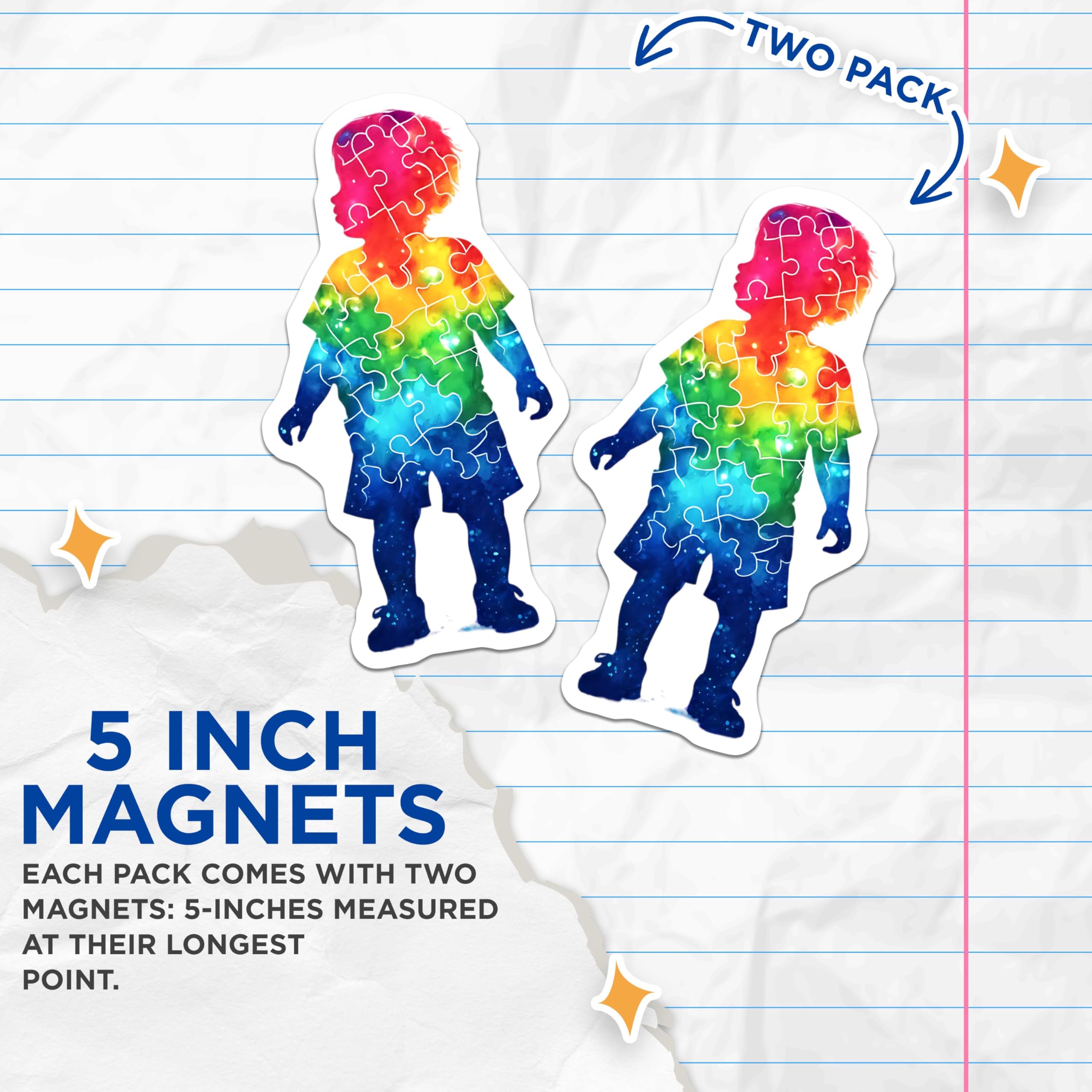 (2 Pack) Autism Awareness Silhouette Magnets - Puzzle Piece - Rainbow Design - Inclusive Decoration - 5" On Longest Side - for Cars, Fridges, Toolboxes - Made in USA - MAG7902