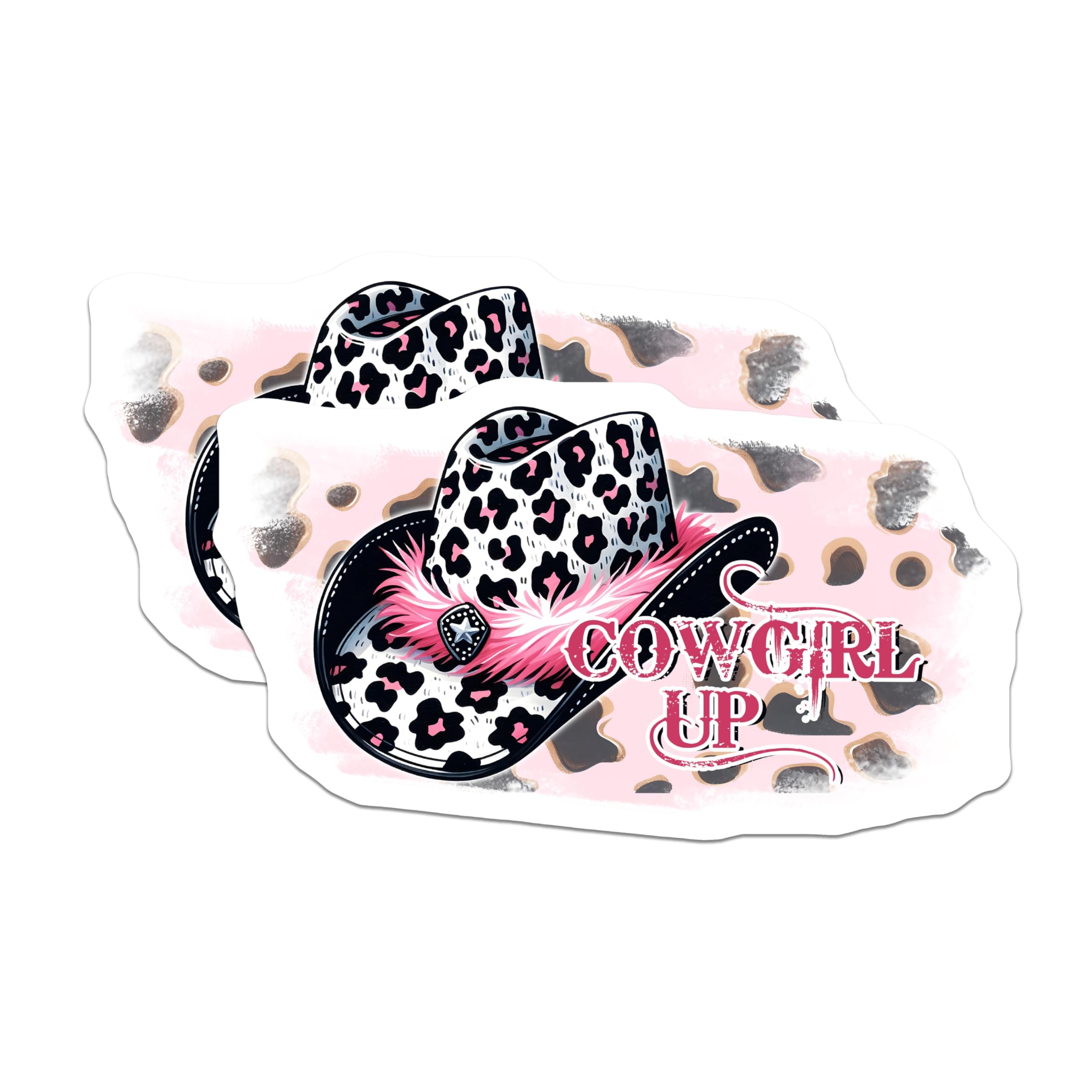 (2 Pack) Cowgirl Up Hat Magnets - Western Theme Magnets - Cow Print Magnets - 5" On Longest Side - for Cars, Refrigerators, Toolboxes, Lockers - Made in USA BMCS3148