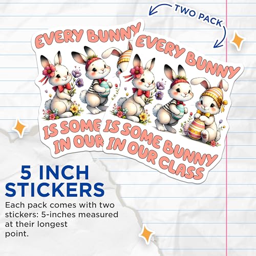 (2 Pack) Cute Bunny Classroom Stickers - Bunny Easter - Class Decor - 5" On Longest Side - Sticks to Smooth Flat Surfaces - Made in USA - BMCS8141