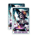 (2 Pack) Funny Skeleton Witch Stickers - Halloween Skeleton Art - Spooky Witchy Designs - 5" On Longest Side - Sticks to Smooth Flat Surfaces - Made in USA - BMCS5565
