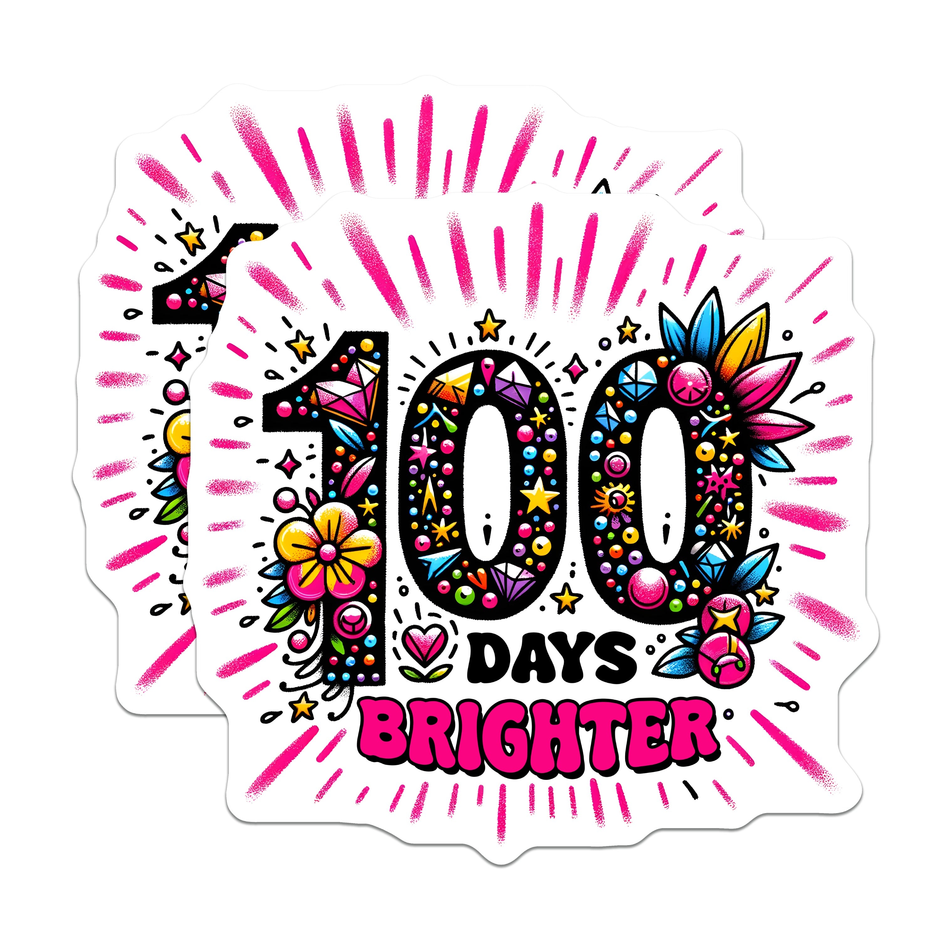 (2 Pack) 100 Days Brighter Magnets - School Milestone Achievement Reward - Teacher Appreciation Colorful Locker Student Motivation Fridge - 5" - Thick Durable Magnet - Made in USA - MAG39827