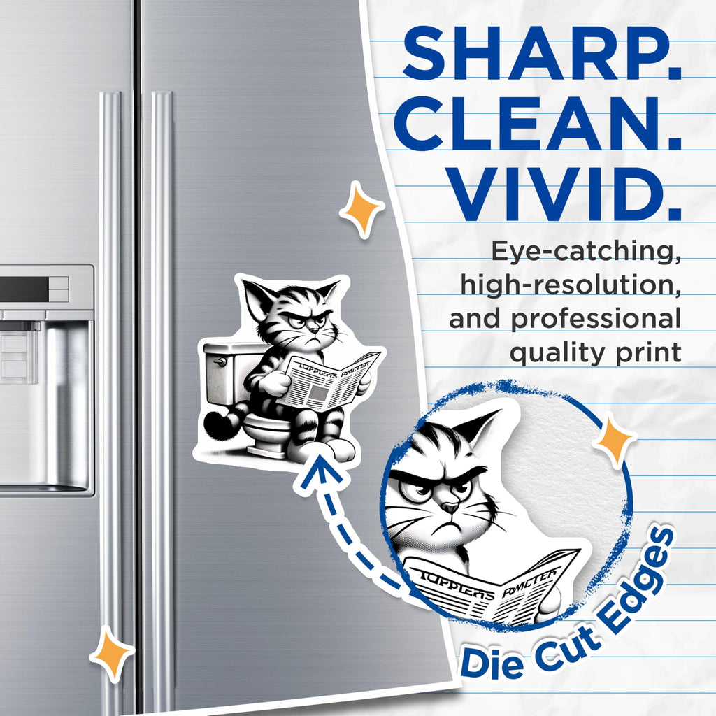 (2 Pack) Grumpy Cat Magnets - Bathroom Cat - Funny Toilet Humor Magnets - 5" On Longest Side - Premium Magnet - for Cars, Refrigerators, Toolboxes, Lockers - Made in USA - MAG15481