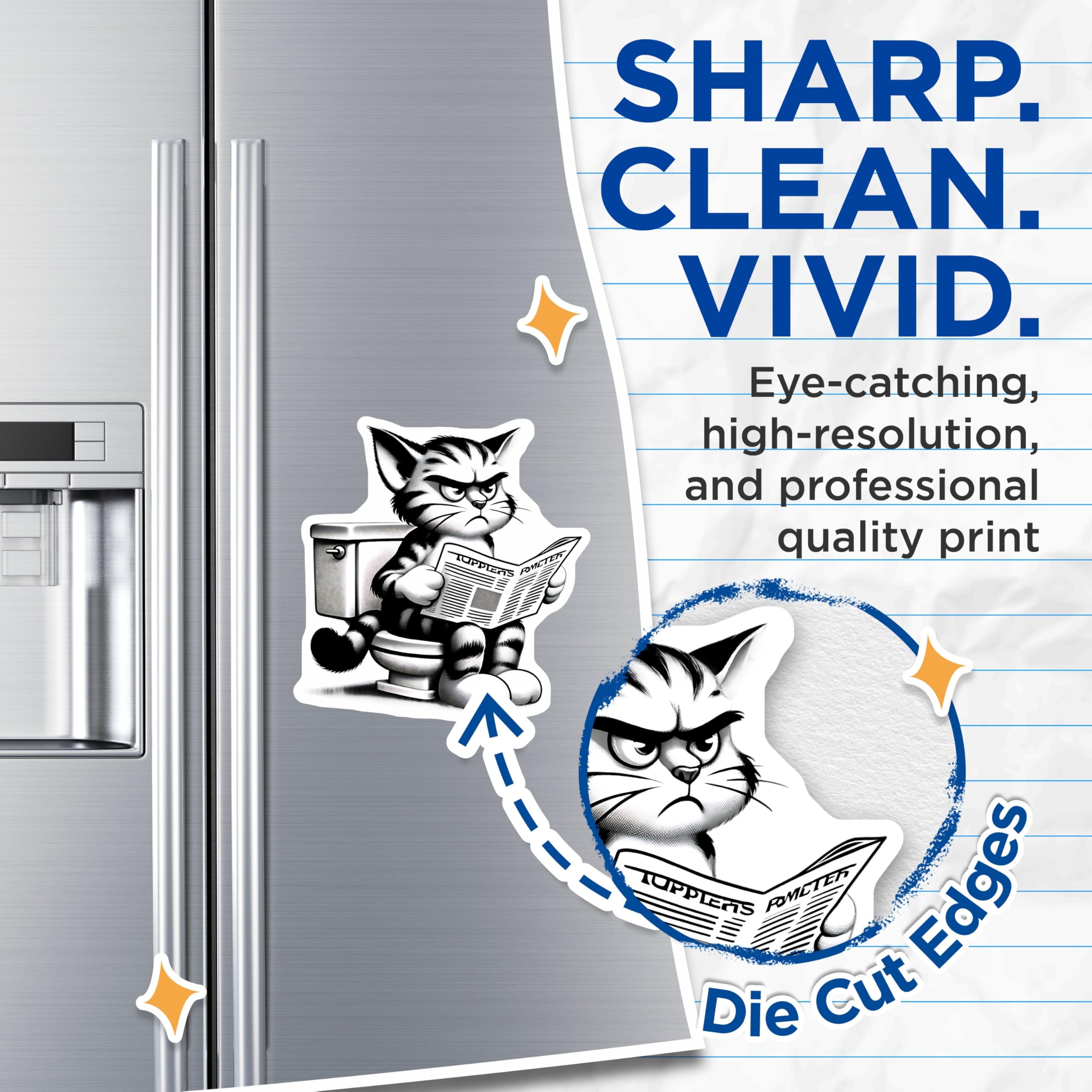 (2 Pack) Grumpy Cat Magnets - Bathroom Cat - Funny Toilet Humor Magnets - 5" On Longest Side - Premium Magnet - for Cars, Refrigerators, Toolboxes, Lockers - Made in USA - MAG15481
