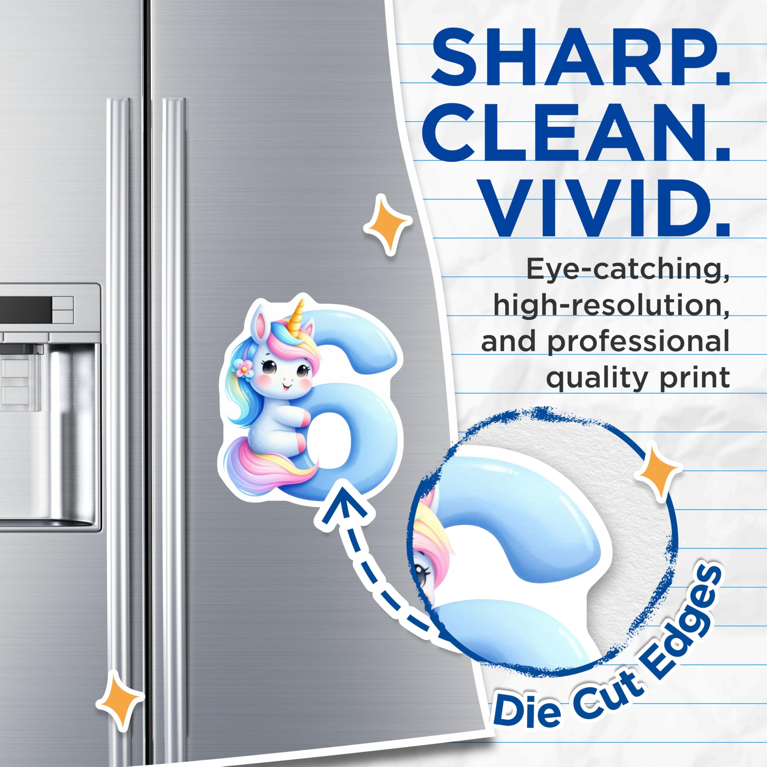 (2 Pack) Unicorn Number 6 Magnets - Cute Cartoon Unicorn Decor - Fridge Locker Magnets - 5" On Longest Side - Premium Magnet - for Cars, Refrigerators, Toolboxes, Lockers - Made in USA - MAG14096