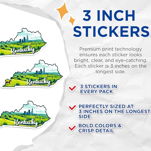(3 Pack) Kentucky Decals - Kentucky State Pride - Horse State Decal - 3 Inches On Longest Side - Easy Peel & Apply - Made in USA - 3MCS0138