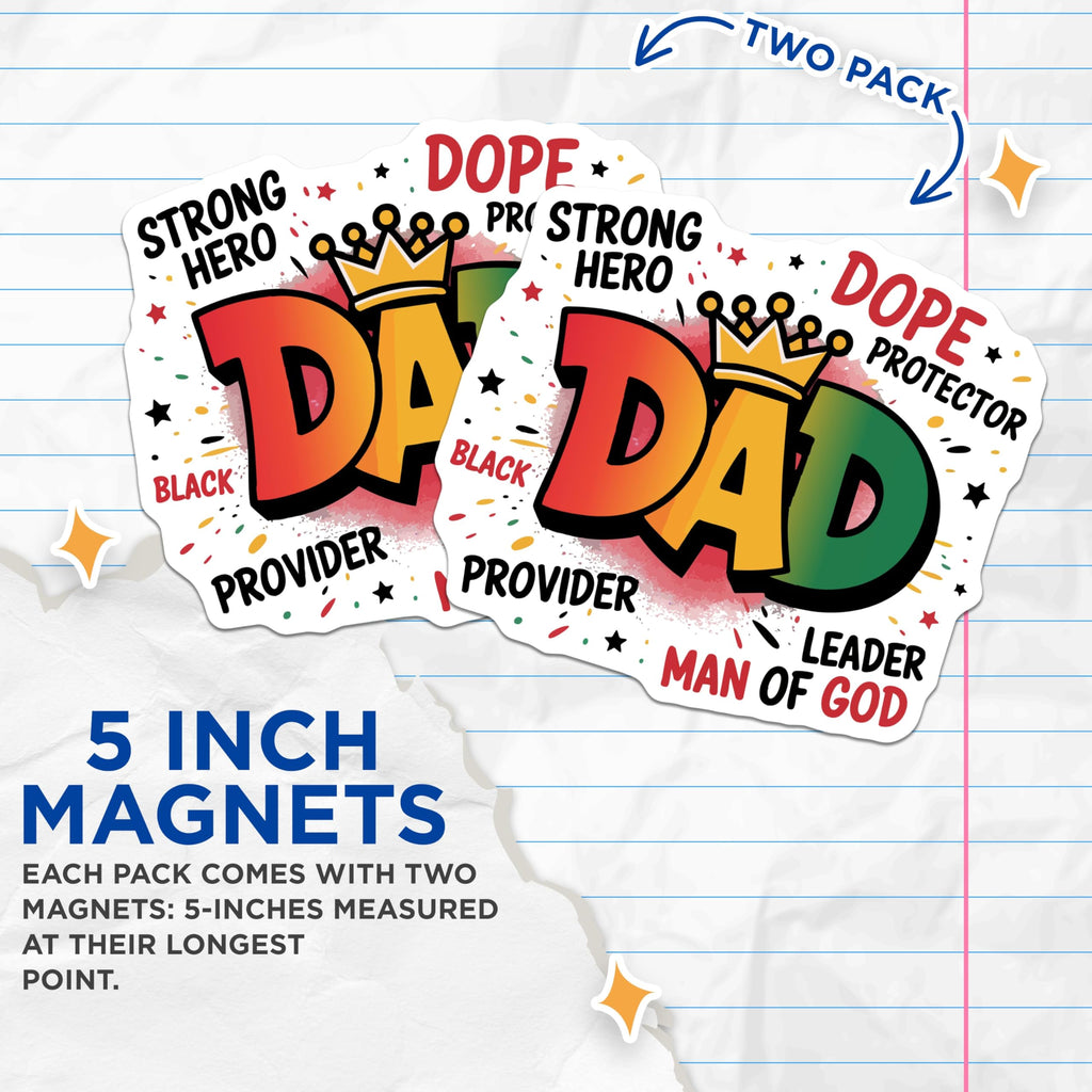 (2 Pack) Black Dad Magnets - Strong Hero Protector Father - Man of God African American Male Leader - 5 Inches On Longest Side - Thick Durable Magnet - Made in USA - MAG22815