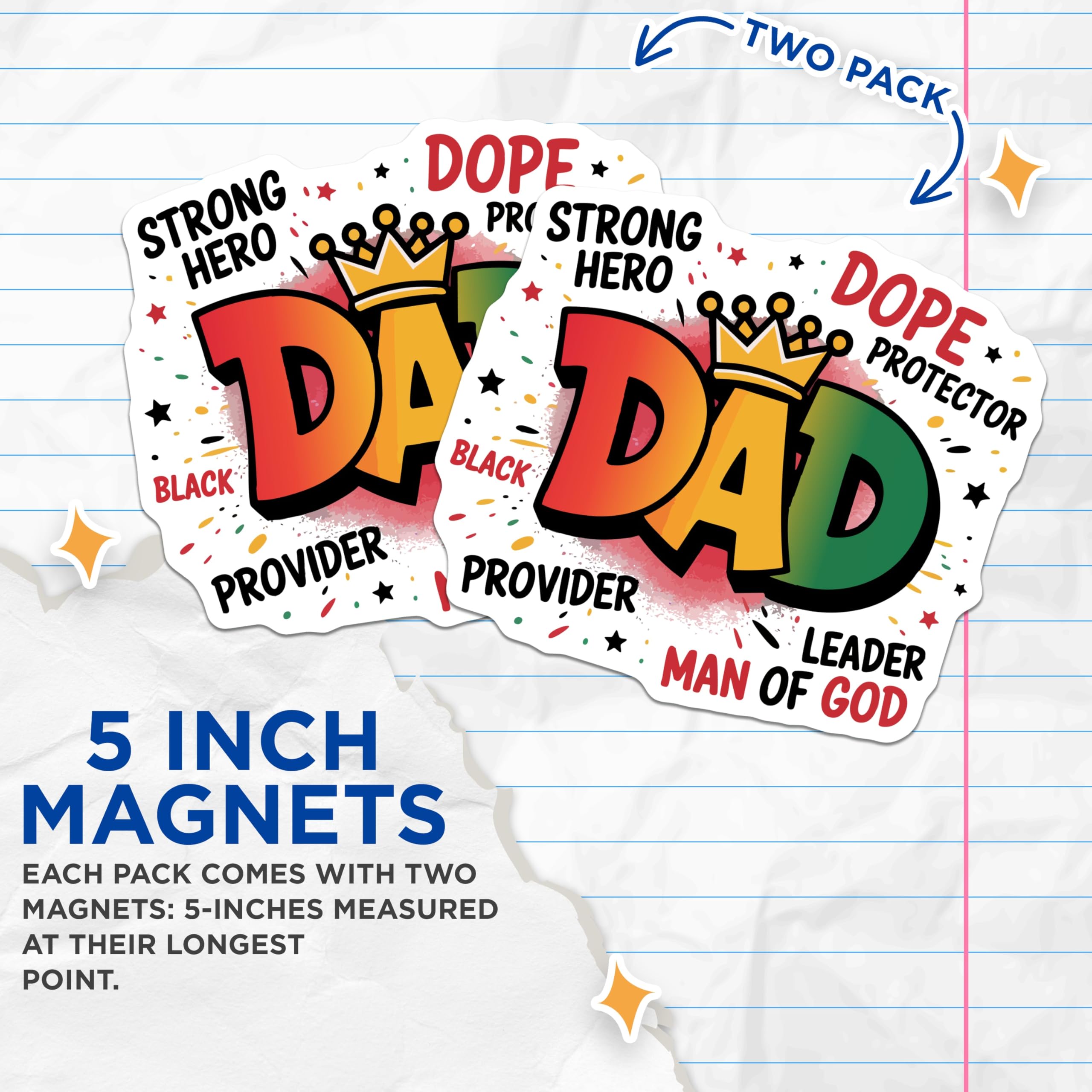 (2 Pack) Black Dad Magnets - Strong Hero Protector Father - Man of God African American Male Leader - 5 Inches On Longest Side - Thick Durable Magnet - Made in USA - MAG22815