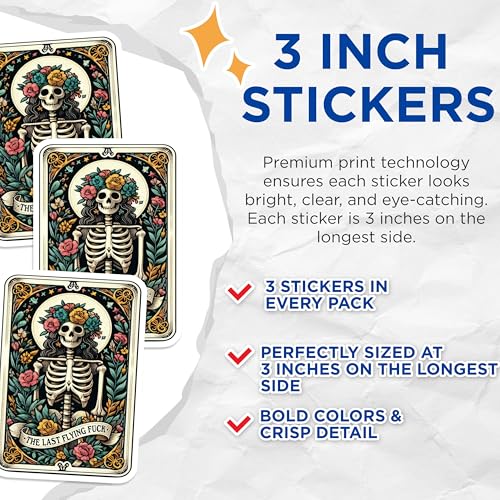 (3 Pack) Floral Skeleton Decals - Laptop Stickers - Unique Art Decals - 3 Inches On Longest Side - Easy Peel & Apply - Made in USA - 3MCS4212