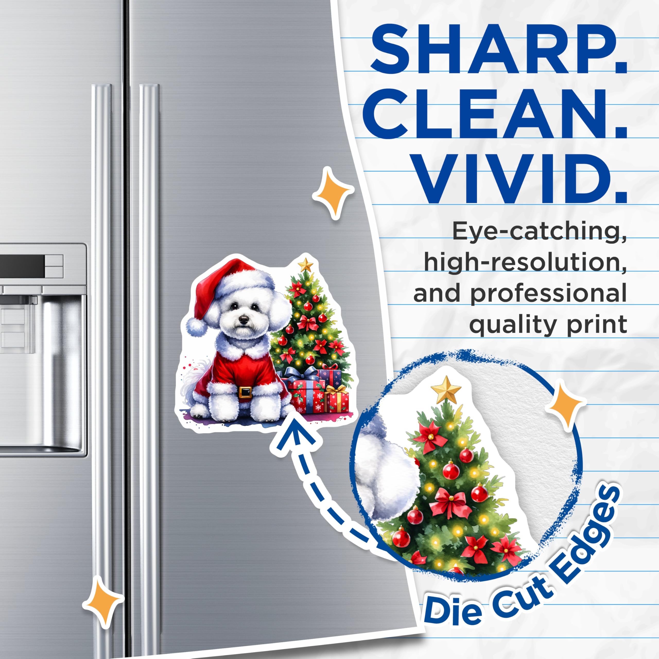 (2 Pack) Santa Dog Magnets - Christmas Bichon Frise Poodle Decor - Cute Holiday Refrigerator Animal Lover - 5 Inches On Longest Side - Thick Durable Magnet - Made in USA - MAG27932