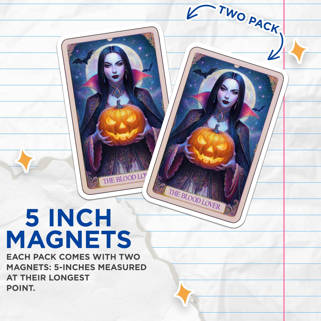 (2 Pack) Blood Lover Vampire Magnets - Halloween Jack-o-Lantern - Gothic Moon Bat Decor - 5 Inches On Longest Side - Thick Durable Magnet - Made in USA - MAG21370