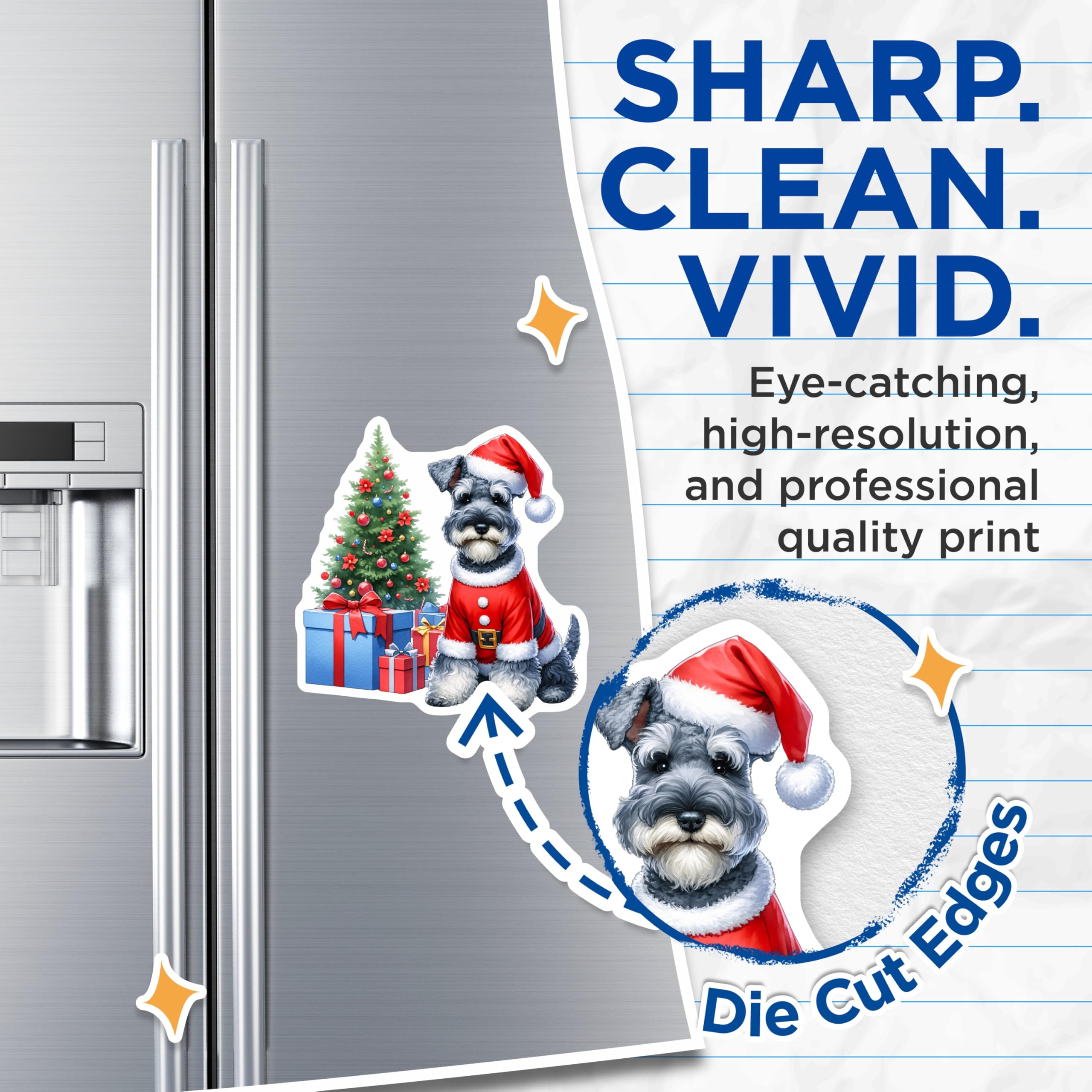 (2 Pack) Christmas Schnauzer Dog Magnets - Santa Claus Puppy - Holiday Pet Decoration - 5 Inches On Longest Side - Thick Durable Magnet - Made in USA - MAG29329