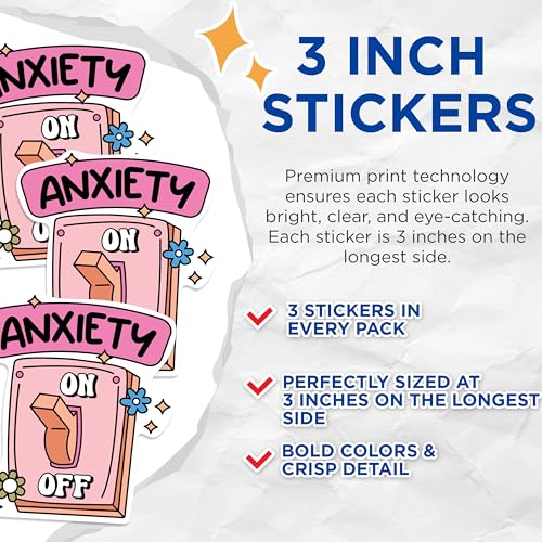 (3 Pack) Anxiety Switch Decals - Mental Health Stickers - Self Care Reminder - 3 Inches On Longest Side - Easy Peel & Apply - Made in USA - 3MCS1023