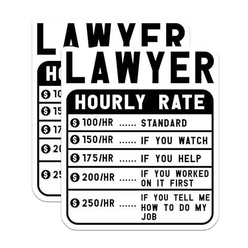(2 Pack) Lawyer Hourly Rate Stickers - Funny Lawyer Joke Stickers - Humorous Legal Profession Stickers - 5" On Longest Side - Sticks to Smooth Flat Surfaces - Made in USA - BMCS4990