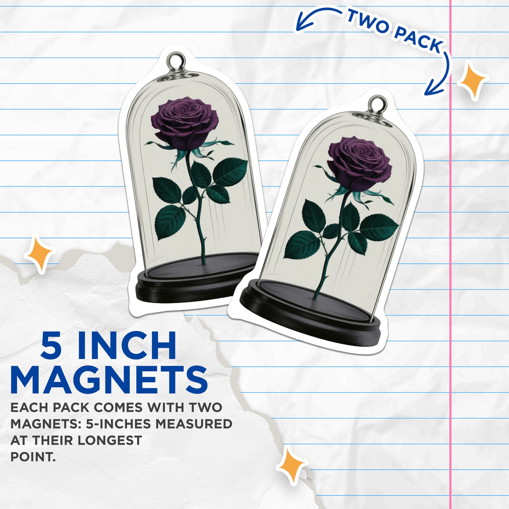 (2 Pack) Purple Rose Cloche Magnets - Enchanted Floral Decor - Gothic Romance Bell Jar Art - 5 Inches On Longest Side - Thick Durable Magnet - Made in USA - MAG38773