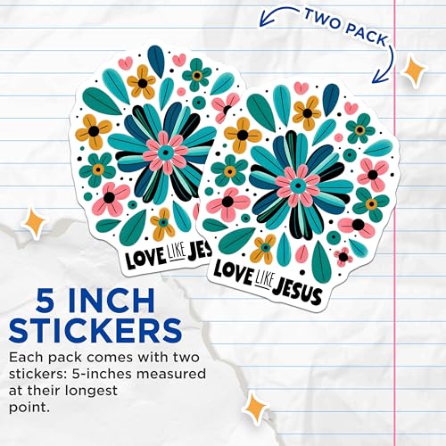 (2 Pack) Love Like Jesus Stickers - Flower Art Stickers - Inspirational Stickers - 5" On Longest Side - Sticks to Any Smooth Flat Surface - Made in USA - BMCS3115