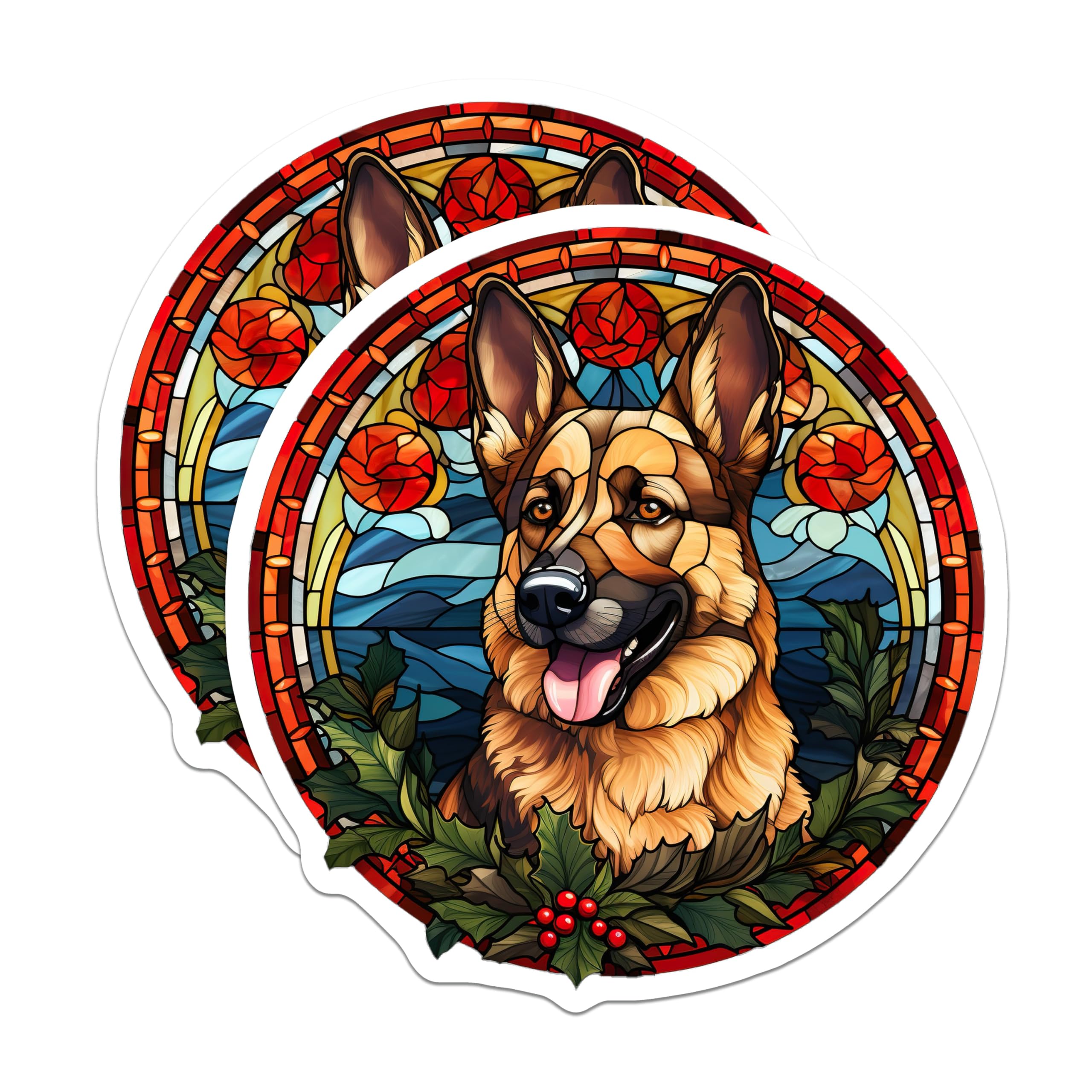 (2 Pack) German Shepherd Magnets - Stained Glass Dog Art - Holiday Pet Decor - Dog Mom Dad Appliance Magnet - 5 Inches On Longest Side - Thick Durable Magnet - Made in USA - MAG27422