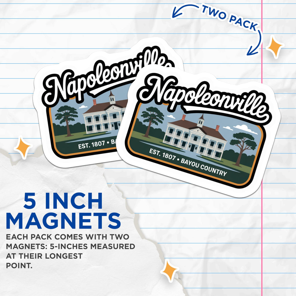 (2 Pack) Napoleonville Magnets - Louisiana Bayou Country - Historic Plantation House - 5 Inches On Longest Side - Thick Durable Magnet - Made in USA - MAG19057