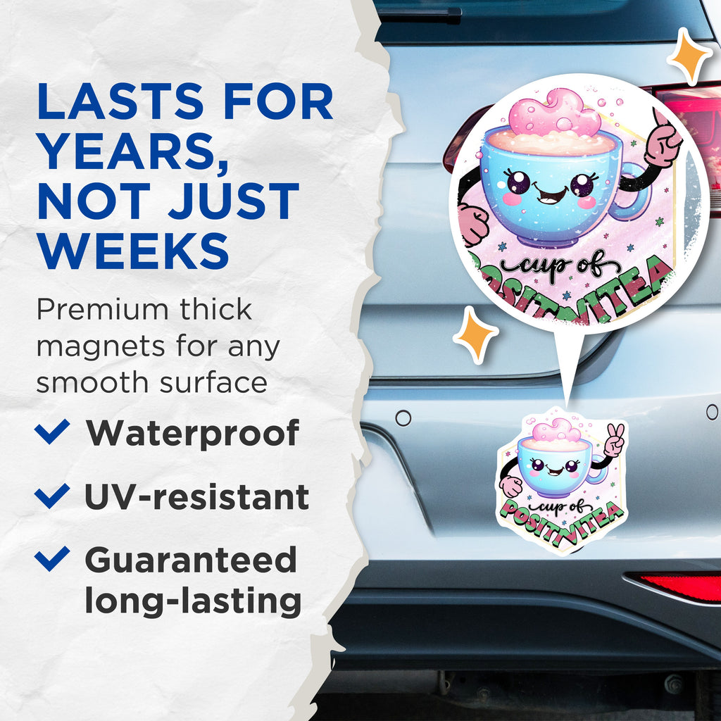 (2 Pack) Positivitea Cup Magnets - Kawaii Cute Teacup Decor - Positive Affirmation Fridge Magnet - 5 Inches On Longest Side - Thick Durable Magnet - Made in USA - MAG38361