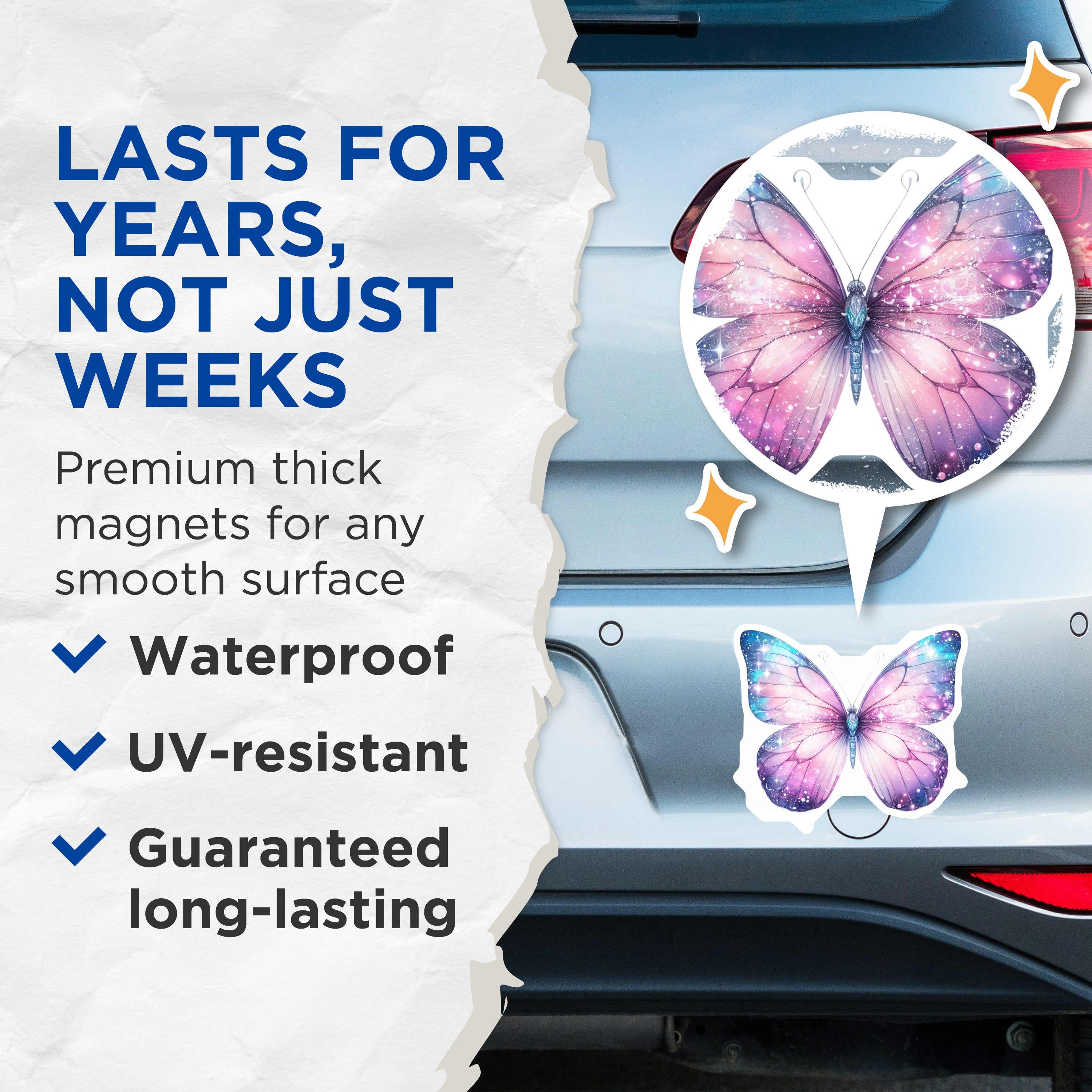 (2 Pack) Galaxy Butterfly Magnets - Celestial Decor - Whimsical Fridge Accessory - 5 Inches On Longest Side - Thick Durable Magnet - Made in USA - MAG37727