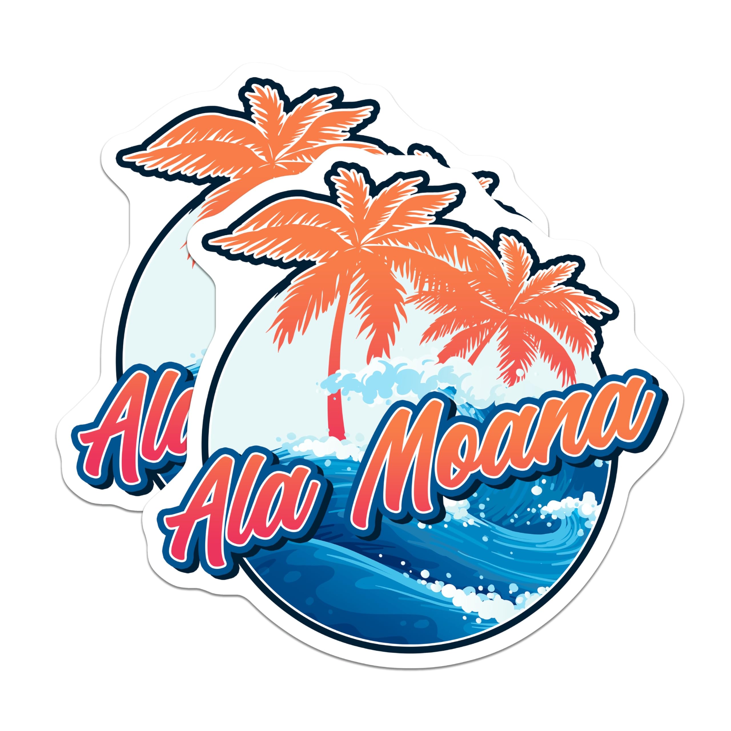 (2 Pack) Ala Moana Hawaii Magnets - Tropical Palm Tree Beach - Ocean Wave Surfing Decor - 5 Inches On Longest Side - Thick Durable Magnet - Made in USA - MAG19099